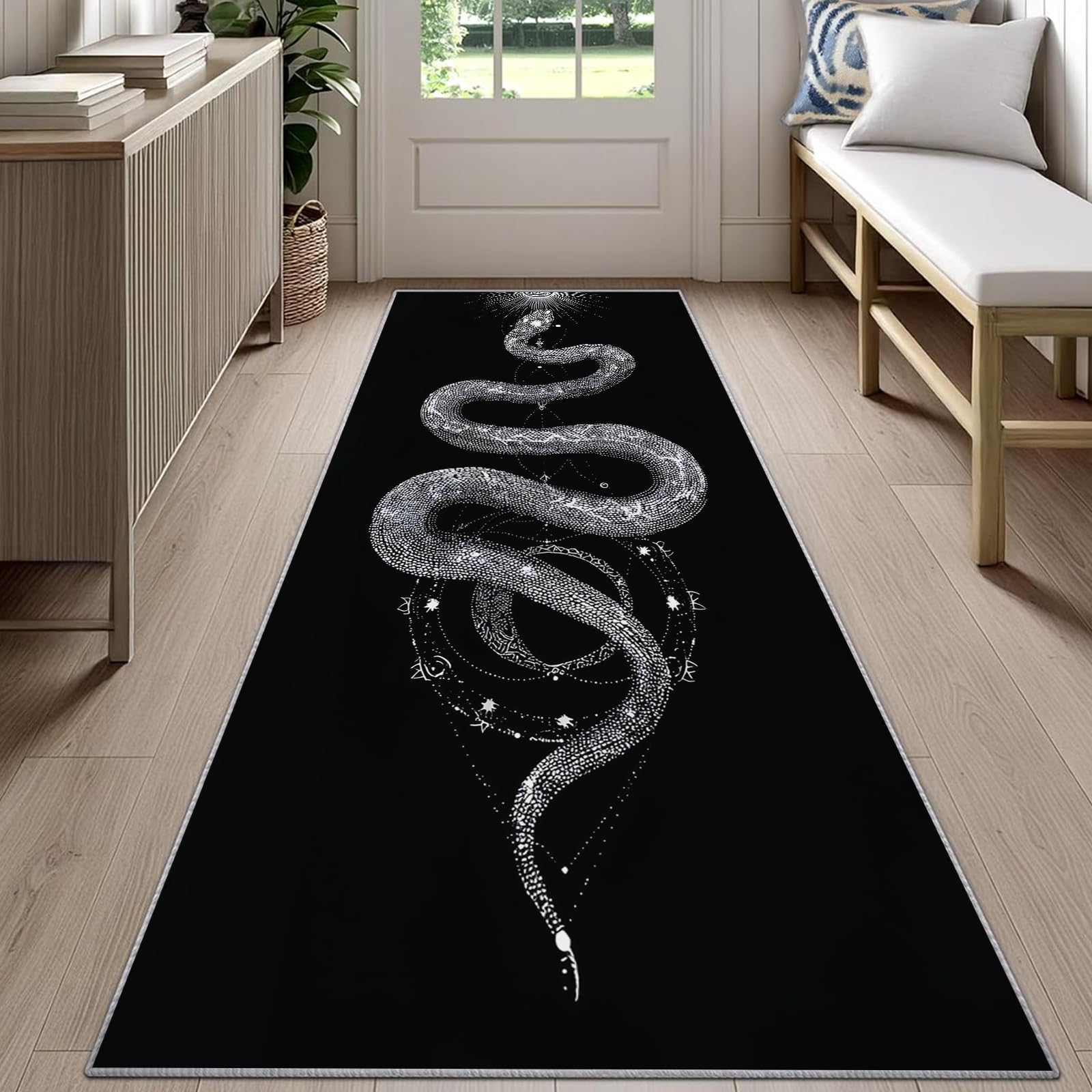 Snake Print Runner Rug Black B - Commercial Kitchen Background recension och pris