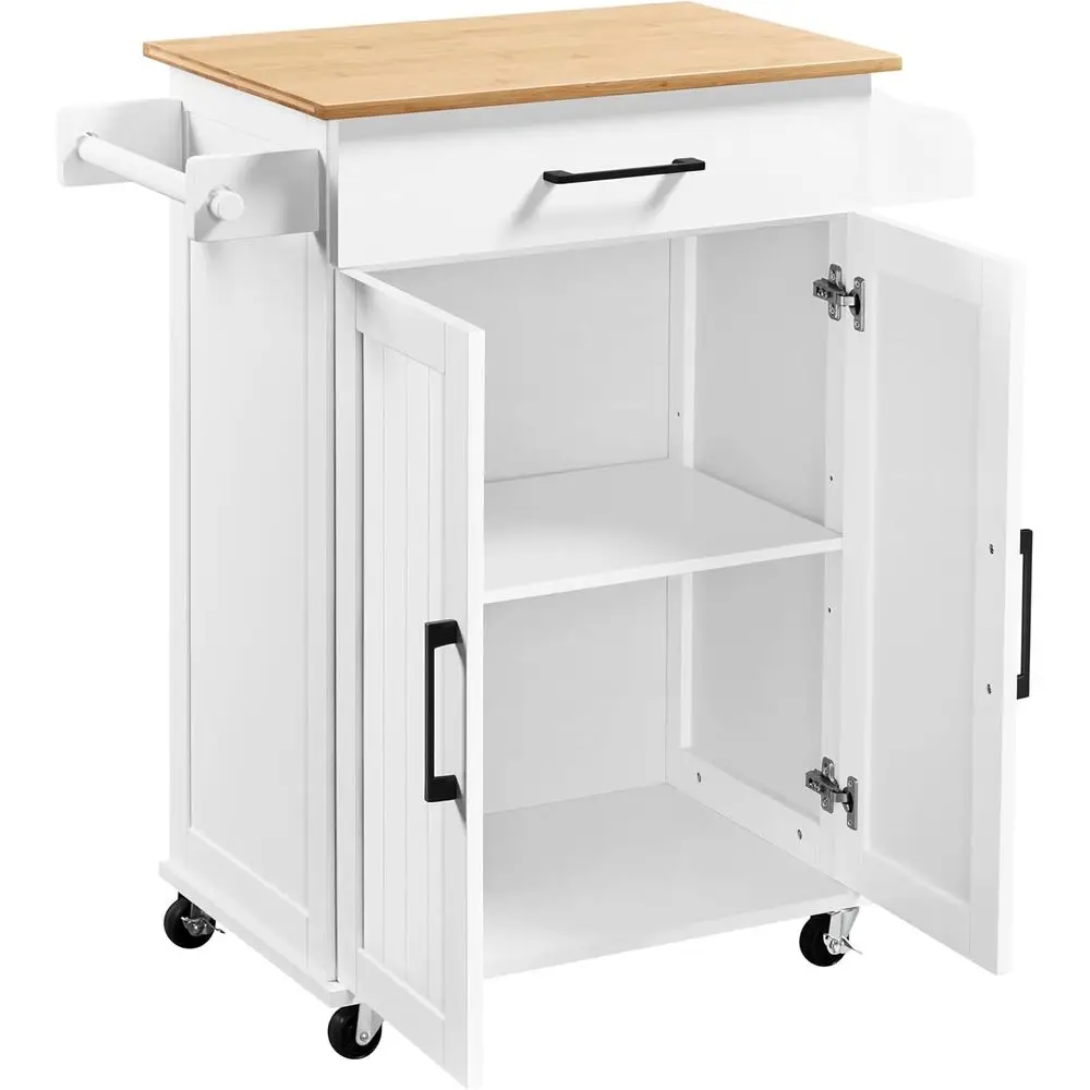 White Rolling Kitchen Cart wit - Commercial Kitchen Island recension och pris