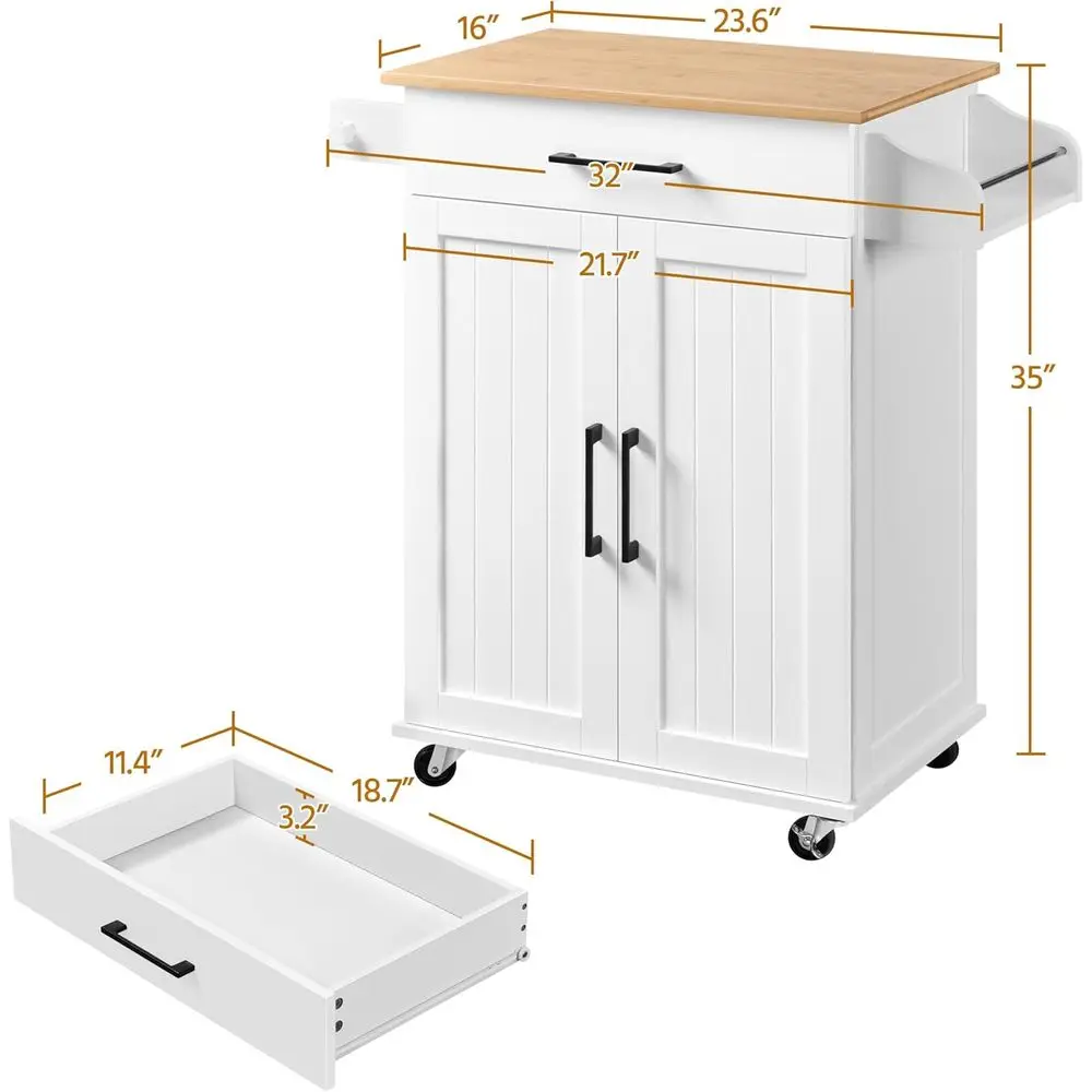 White Rolling Kitchen Cart wit - Commercial Kitchen Island recension och pris