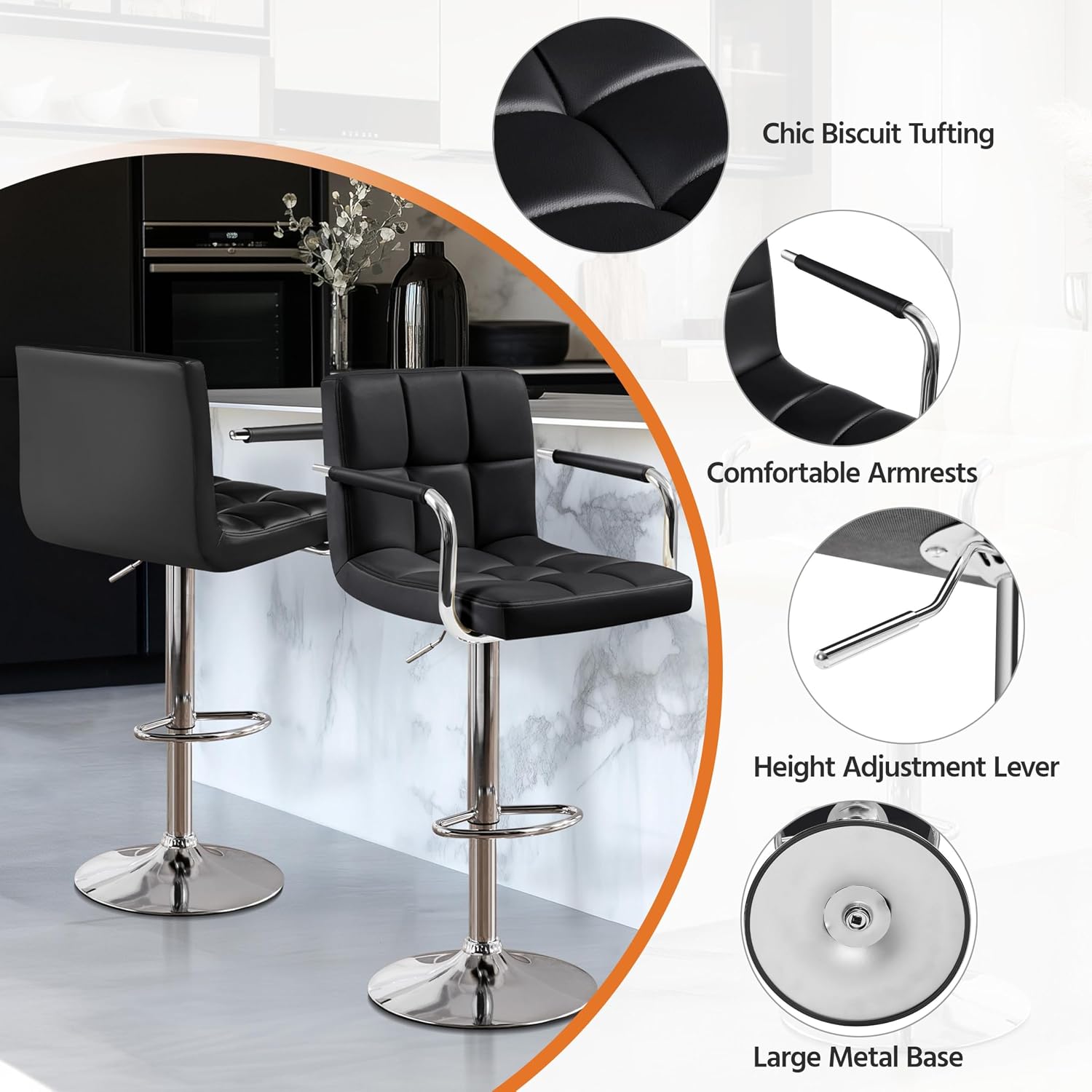 Bar Stools Set Of 2, PU Leathe - Commercial Kitchen Island recension och pris