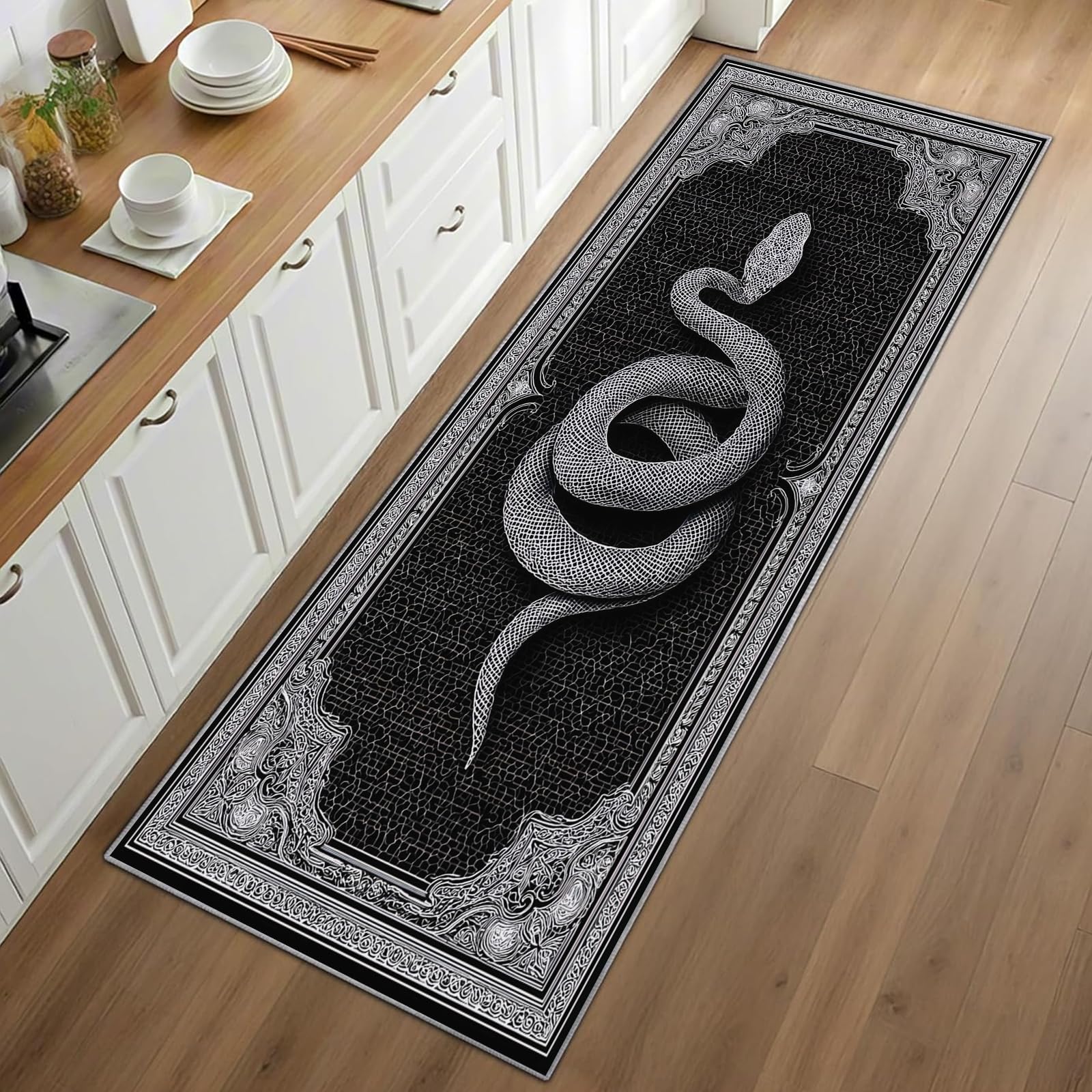 Gothic Snake Runner Rug Black  - Commercial Kitchen Background recension och pris
