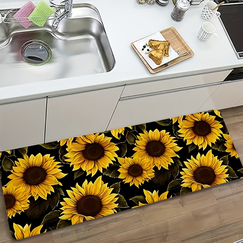 Bold Yellow Sunflower Black Ba - Commercial Kitchen Background recension och pris